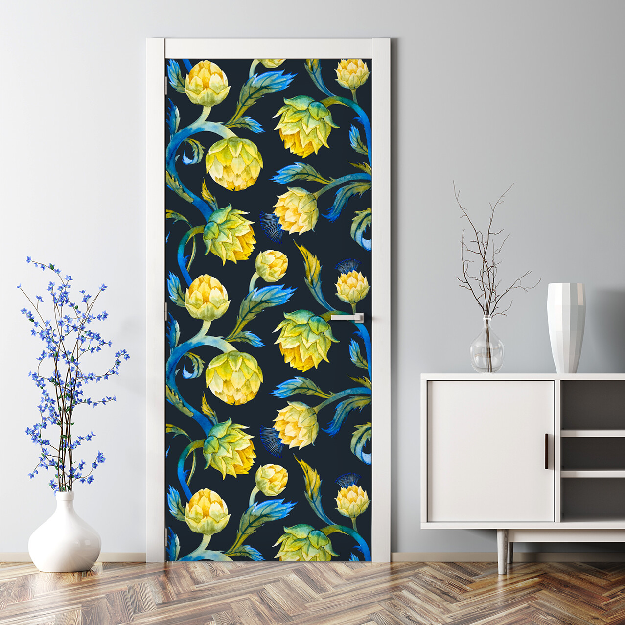 Artichoke Bubble-Free Blue and Yellow Door Decal Sticker Decor