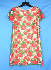 NWT TAHARI Pink/Green/Multi Floral CROCHET LACE OVERLAY Lined SHIFT DRESS Sz 8