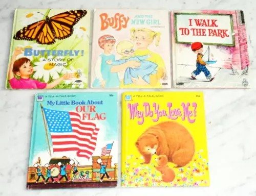 Whitman Tell a Tale 1960-70er Bücher ~ Mrs Beasley Buffy, Schmetterling, Flaggenbuch ++