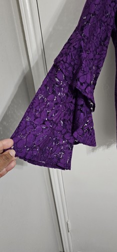 Camicetta top donna Isaac Mizrahi Live foderata in pizzo grande viola maniche a volant boho - Foto 6 di 11