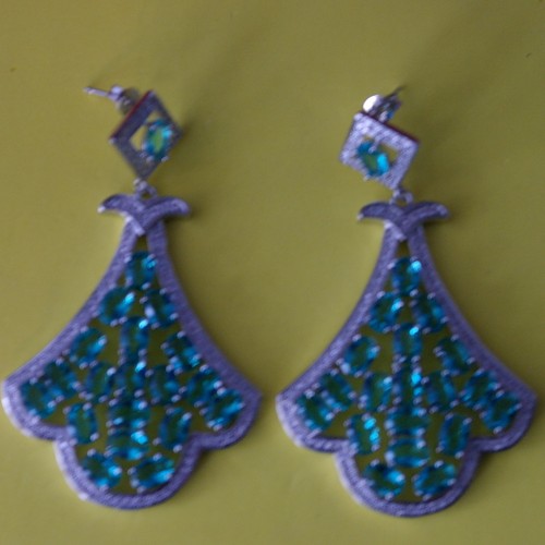 Big Heavy 20.9g Pretty Long Big Rich Blue Aquamarine CZ Silver Earrings In Box - Picture 4 of 10