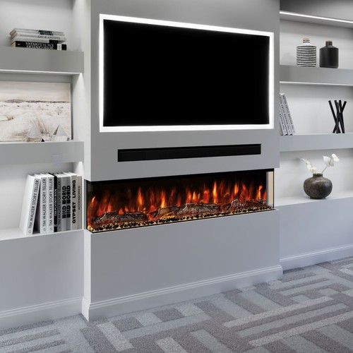 MEDIA WALL 50 INCH HD+ PANORAMIC ELECTRIC FIRE 3 SIDED FULL GLASS
