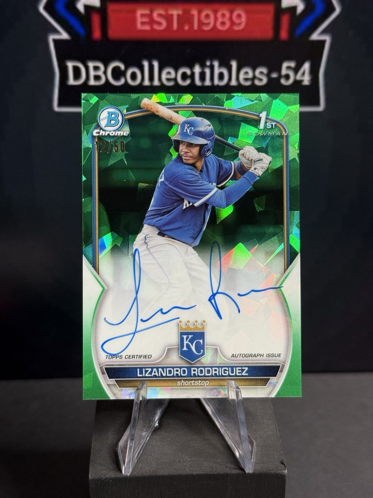 2023 Bowman Chrome Sapphire Lizandro Rodriguez 1st Green Auto 12/50 Royals
