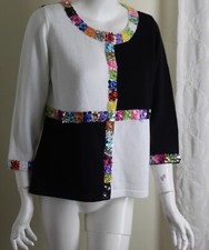 Design Options Taille M Moderniste Sequin Art-To-Wear 3/4 Pull Cardigan Haut
