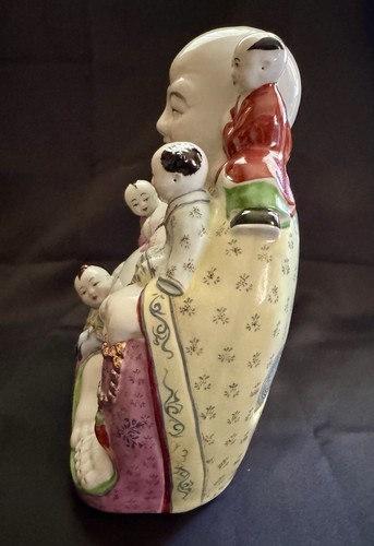 Chinese Familie Rose Laughing Buddha Budai & Boys - Picture 4 of 10