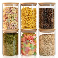 Liuruiyu 50oz Glass Food Storage Jars Set of 6, Airtight Bamboo Lids