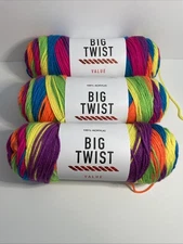 Lot of 3 Big Twist Value Yarn, Color is Neon Lights, 269 yds ea #4 weight, NEW