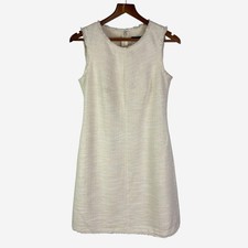 Banana Republic Sleeveless Tweed Dress Size 4 Fringe Trim Ivory Cream Lined