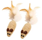 TWO PACK Sisal Mouse Cat Toy Mouse Teasing Bite Resistance Feather Interactive