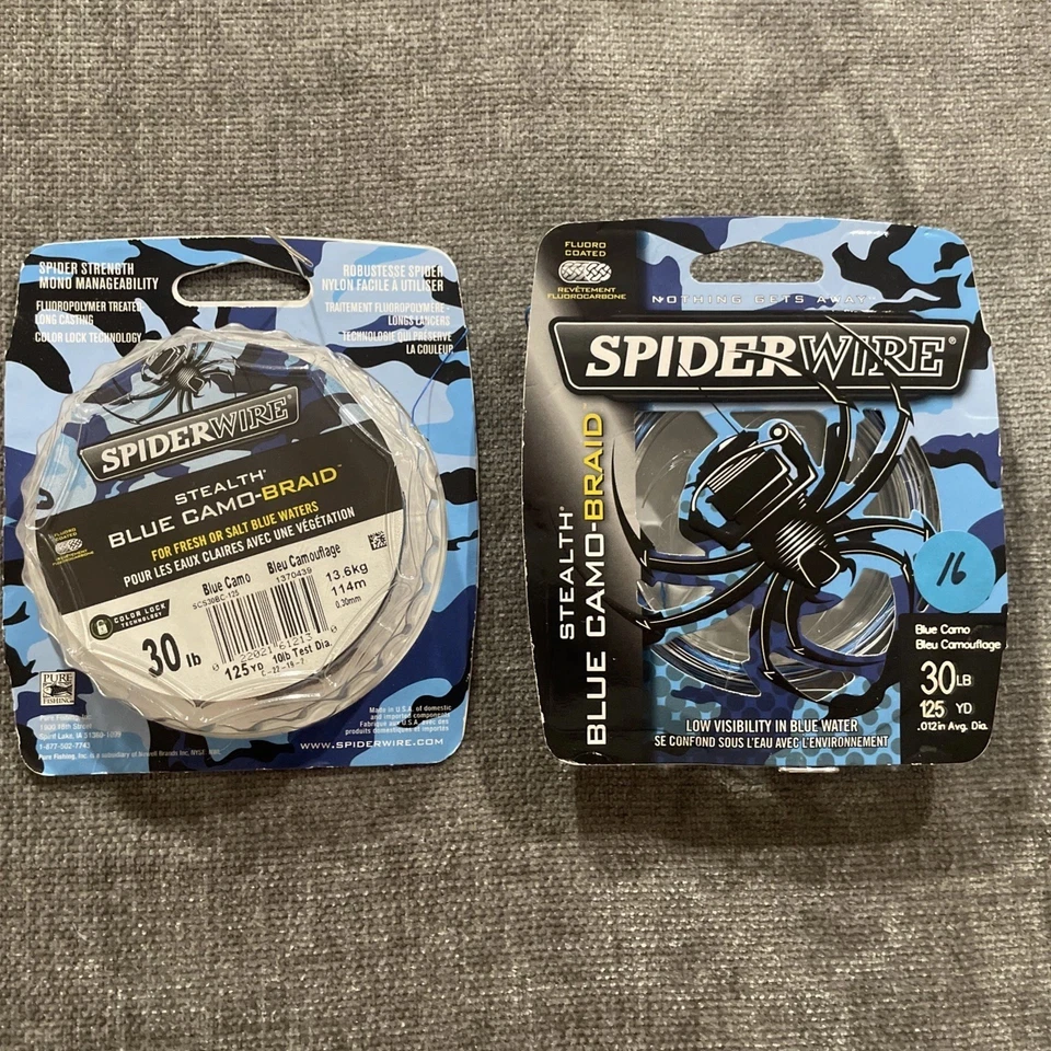 LOTE DE 2 líneas de pesca Spiderwire Stealth azul camuflaje-trenza 30 lb prueba 125 yardas (A) Foto 4 de 4