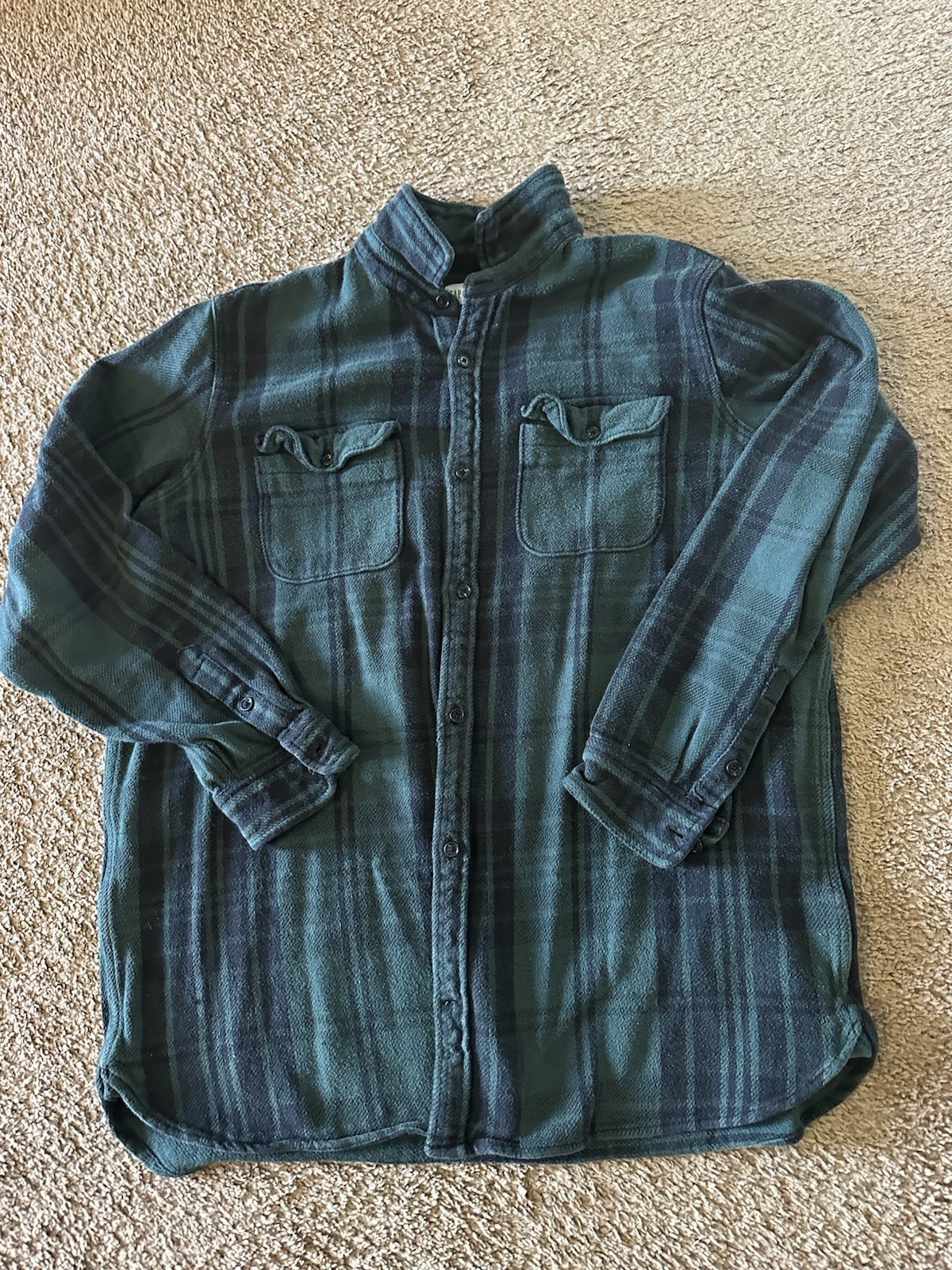 Gap Men’s Button Up Long Sleeve Flannel Green Plaid Size XL Tall Heavy