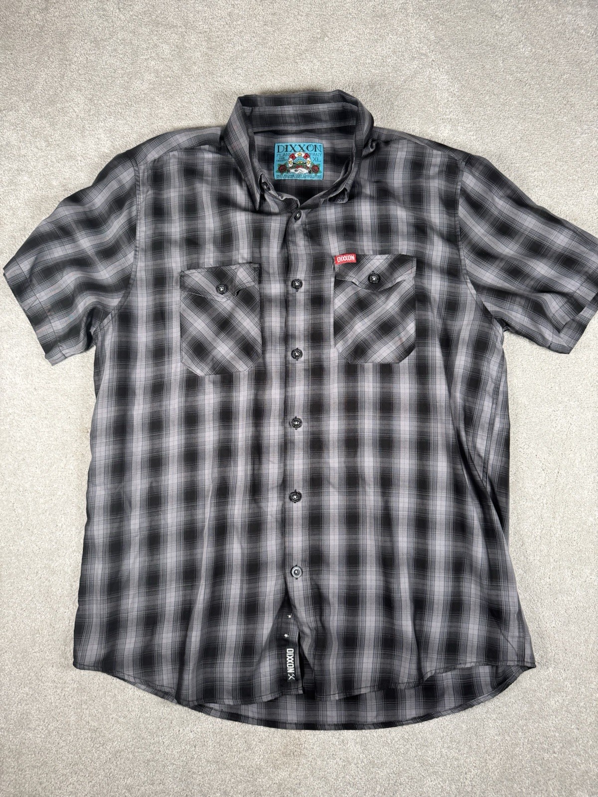 Dixxon Flannel Co Men's XL Black & Grey Obispo Short Sleeve Button Up Shirt Nwot