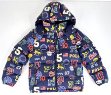 Polo Ralph Lauren Varsity Print All-Over Logo Down Puffer Jacket Boy 14-16 Large