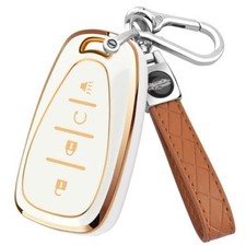 for Chevy Key Fob Cover with Keychain,Soft TPU Key Case Shell Style 2-white