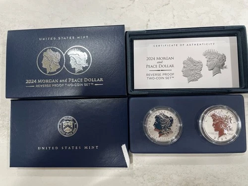 2024 Morgan and Peace Dollar Reverse Proof Two-Coin Set in OGP with COA