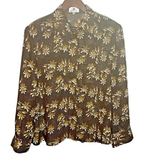 Kaiser Rare Vintage Womens Button Up Blouse Brown Floral M?