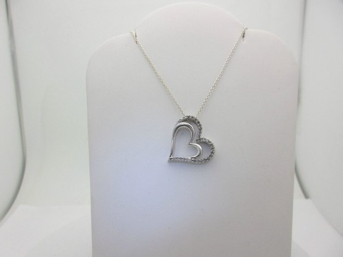 Natural Diamond Necklace Heart Women Double Sterling Silver Gift 19" .32ct SN007 - Picture 8 of 8