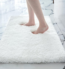 White Bathroom Rugs 17x24, Microfiber Non-Slip Plush Small Bath Mat