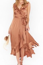 Show Me Your Mumu Rose Gold Samantha Ruffle Wrap Dress Size Medium MISSING SASH