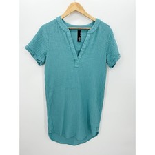 Bobi T-Shirt Dress Women Medium Blue V Neck Gauze Mini Summer Boho Coastal