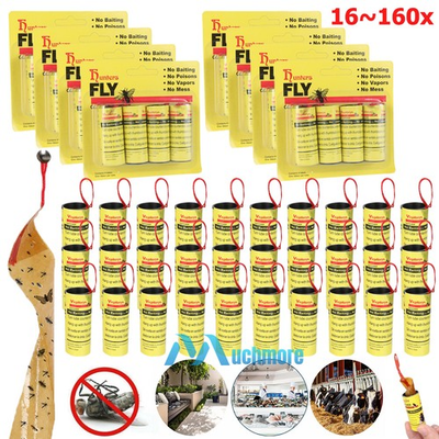 #ad 160 Rolls Insect Bug Fly Glue Paper Catcher Sticky Flies Trap Ribbon Tape Strip $65.99