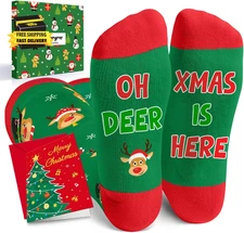 Christmas Socks for Women Men - Unisex Knee High Sock, Holiday Gift Ideas for Te