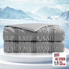 Cooling Comforter Seersucker Plaid Twin Size, Q-Max 0.45 Lightweight Cooling