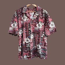 Vintage Koko Head Hawaiian Shirt Pink Floral Tribal Print Made In Hawaii Size XL