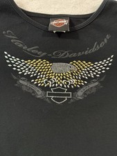 Vintage Harley Davidson Womens M Cropped Sequin Eagle T Shirt Black USA Made