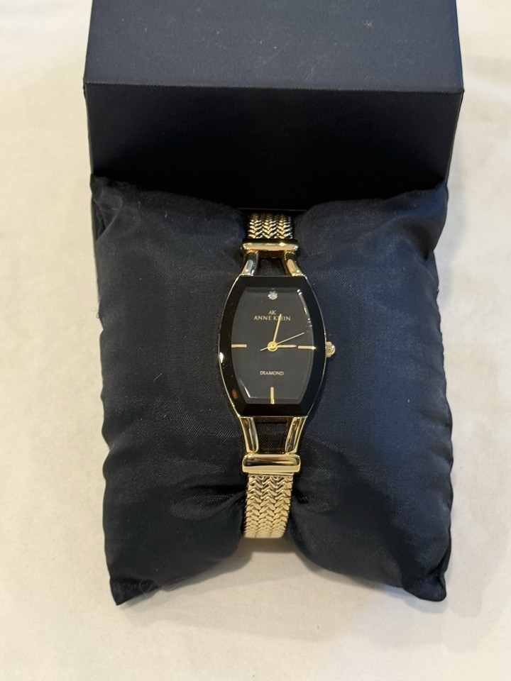 Anne Klein Women’s Watch Gold Tone 10/8030 Black Face Diamond Accent eBay