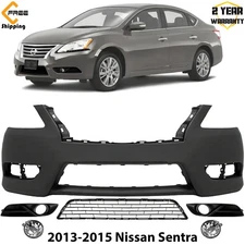 Front Bumper Cover Primed & Fog Light Assembly For 2013-2015 Nissan Sentra