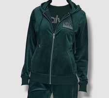 Calvin Klein Women's Green Metallic Logo Velour Zip-Front Hoodie Size-XS