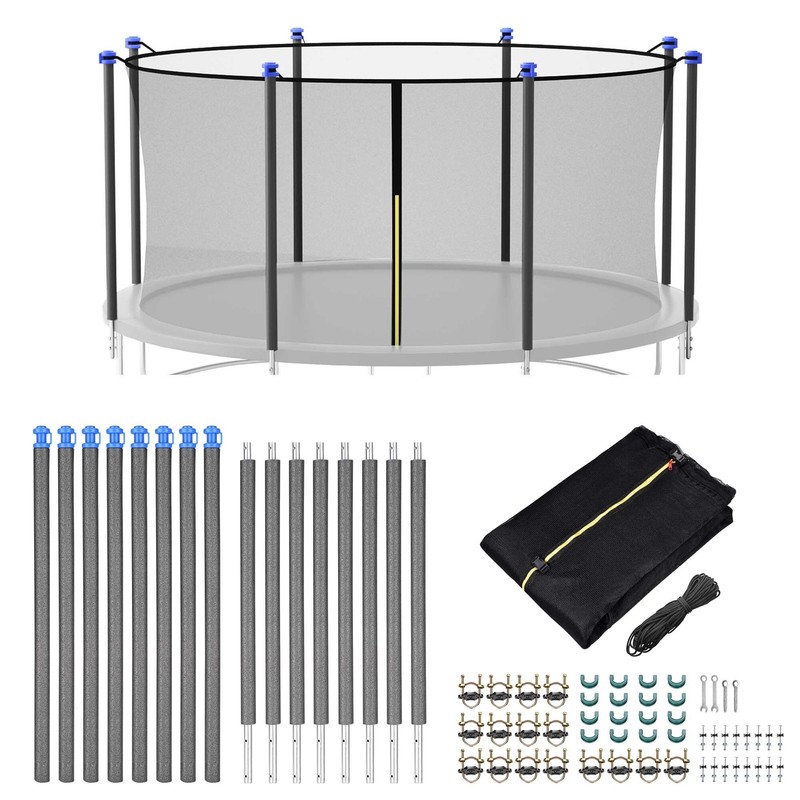 15FT Trampoline Enclosure Net & Pole Replacement for 8 Straight Poles