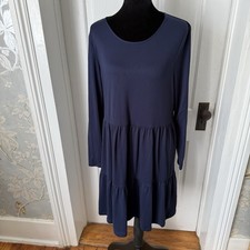 love, fire Coastal Navy Knit Tiered Dress Scoop Neck Long Sleeve XL