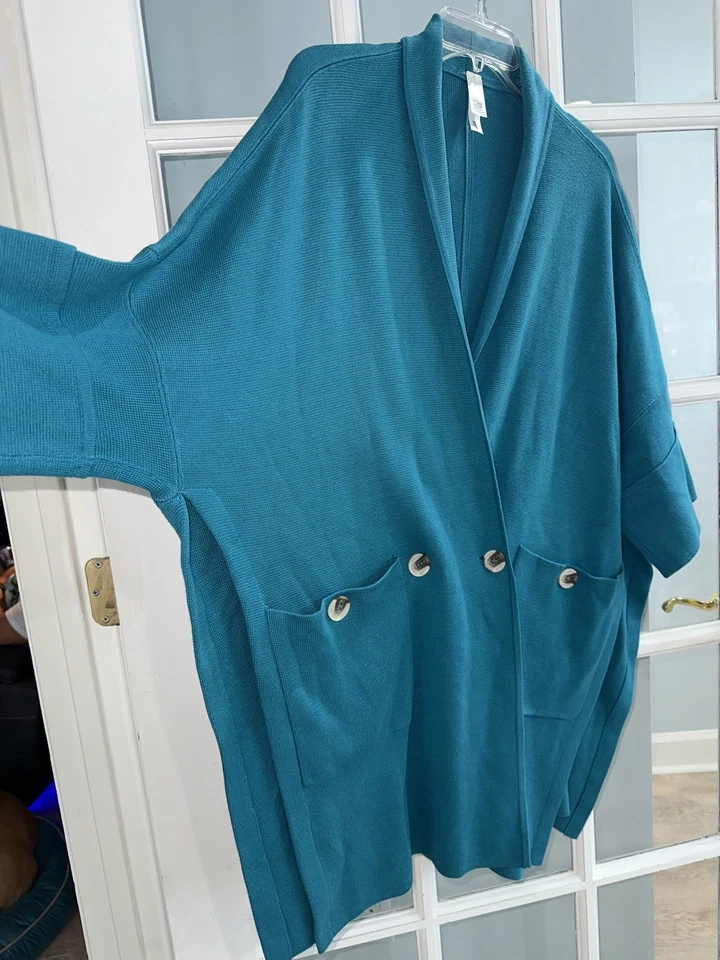 Chaqueta MARLA WYNNE 2 Botones Frontal Capa Talla S Gran Tamaño Artística Pesada Bolsillos Verde azulado Foto 2 de 4