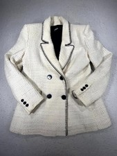 Zara Blazer Jacket Women Medium Cream Cotton Boucle Double Breasted Notch Lapel