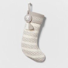 Letter Z Knit Fair Isle Monogram Xmas Stocking Neutral Holiday Wondershop Grey