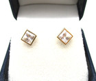 14K Yellow Gold Square Clear Stone Stud Earrings 1.2 Gr [E368] — photo 1