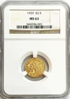 1929 GOLD USA $2.50 INDIAN HEAD QUARTER EAGLE COIN NGC MINT STATE 63