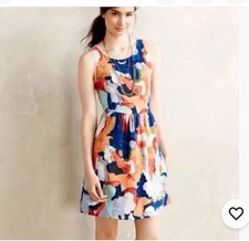 Anthropologie Postmark Lantana Watercolor Fit Flare Pocket Dress Size 4