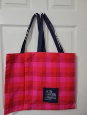LOT OF 2 ESTEE LAUDER COMPANIES CORPORATE SALES RED PLAID CANVAS TOTE