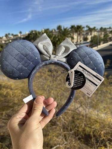 New Tokyo Disney Resort 2025 Denim Blue Velour Ears Headband With Sparkles - Picture 9 of 13