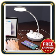 Desk Lamp with USB Ports and Outlets, Adjustable Gooseneck, Compact