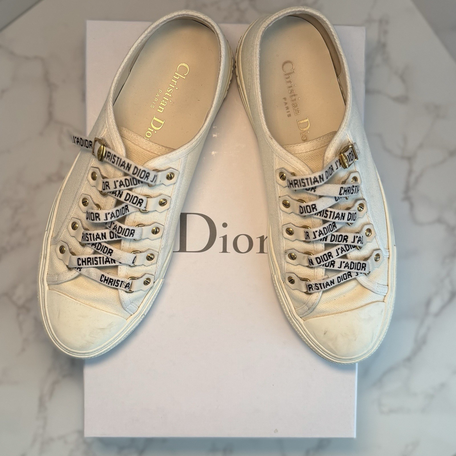 Authentic Christian Dior WALK’N’DIOR Low-Top Sneaker in White Canvas - Size 38