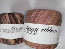 Inspira Yarn Fancy Ribbons-Lot of 2 -Each 1.6 Oz-Multi- Browns-Acrylic/Nylon