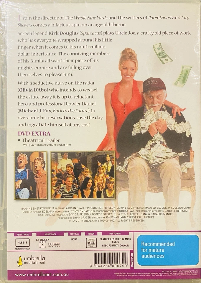 GREEDY (1994) DVD BRAND NEW MICHAEL J. FOX & NANCY TRAVIS COMEDY REGION 4 RARE - image 2 of 2