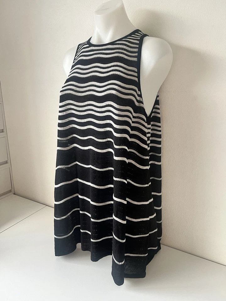 Sass & Bide Top Mujer Grande L Negro Plata Tejido Tanque NUEVO PVP $260 Foto 3 de 4