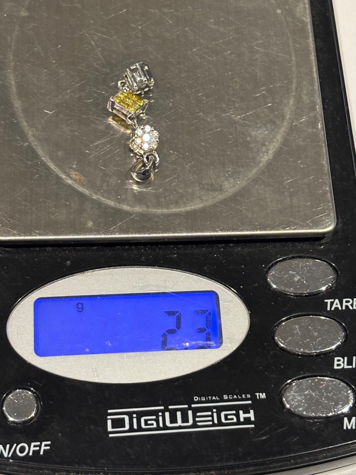 Solid 14kt White Gold Diamond Dangle Pendant Char… - image 3