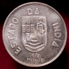 Portuguese India 1/2 Rupee 1936 - 0.917 Silver (N2504) - Sch