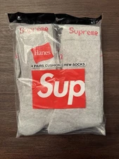 Supreme Hanes Crew Socks - Gray  4 Pack Size 6-12 Authentic